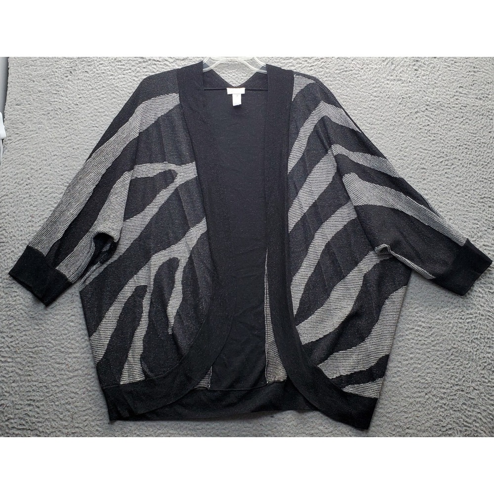 Chico's Zoey Zebra Cardigan Womens L Multi Knitted Metallic Oversized Open Front